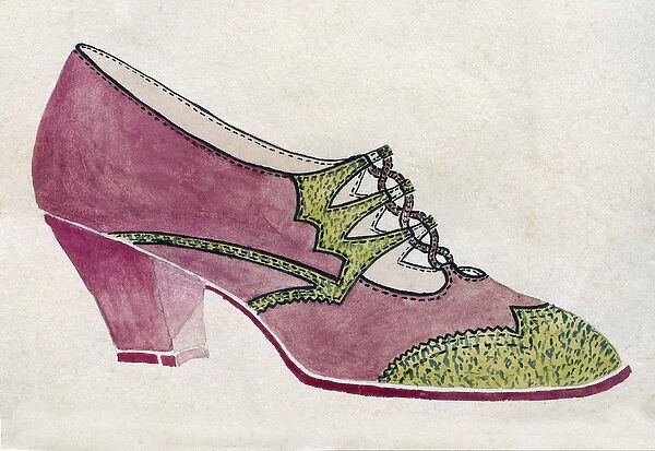 Shoe design in maroon and green