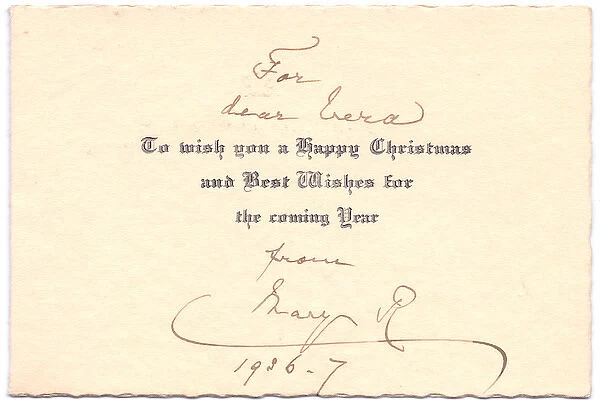Signature of Queen Mary on a Christmas card