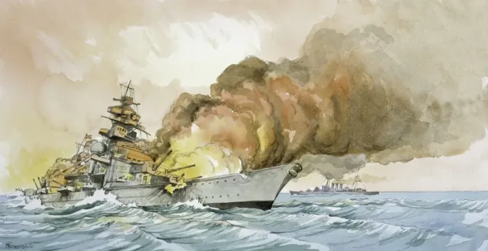Framed Print : The Sinking of the German Battleship Bismarck Print, 1941 Framed Print : The Sinking of the German Battleship Bismarck Print, 1941