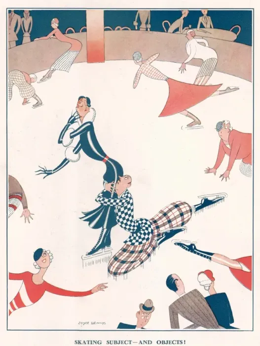 Framed Print : Demure Lady Skates with Worried Gentleman, Print
