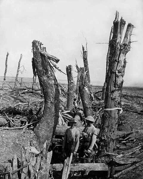 Smashed up German trench at Morval, Somme, WW1