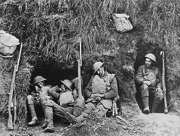 Soldiers resting in trench 1918
