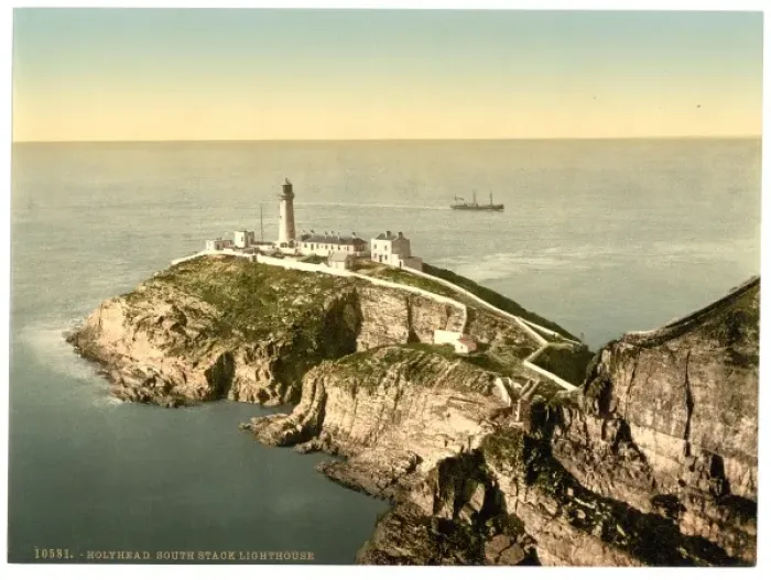 Framed Print : South Stack Lighthouse Print, Holyhead, Wales ca. 1890-1900