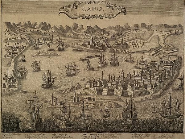 Spain. Cadiz. City and port. Engraving. 17th century