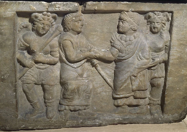 Spain. Etruscan art. Urn. Farewell between spouses. Detail