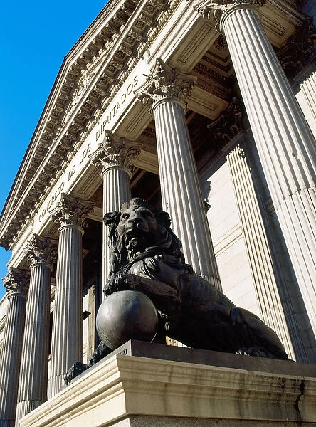 Spain. Madrid. Congress of Deputies. The statue of lion by