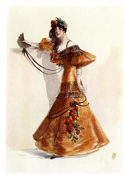 Spanish woman of Seville in orange dress