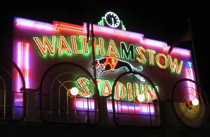 Framed Print : Neon Frontage Print of Walthamstow Stadium Framed Print : Neon Frontage Print of Walthamstow Stadium