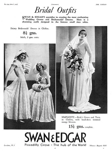 Swan and Edgar bridal outfits, 1931