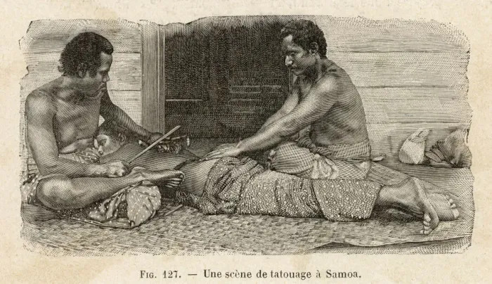 Framed Print : Samoa Tattoo Print: A Matai at Work Framed Print : Samoa Tattoo Print: A Matai at Work