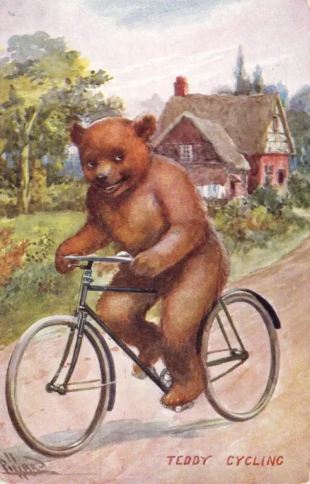 Framed Print : Teddy Bear on a Bicycle Print, circa 1900s Framed Print : Teddy Bear on a Bicycle Print, circa 1900s