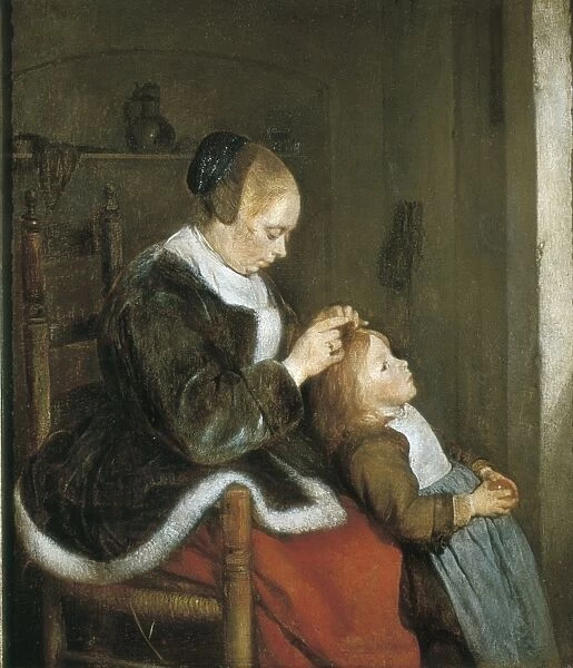 TERBORCH, Gerard (1617-1681). A mother combing