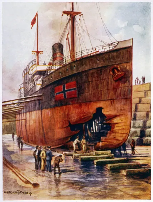Framed Print : Torpedoed Ship in Dock Print