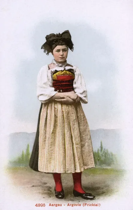 swiss traditional dress A715 Costume Graubuenden Couple Art by Hans Schaer postcard Swiss traditional costume - women