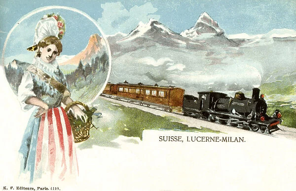 Train on the Lucerne to Milan railway, Switzerland  /  Italy
