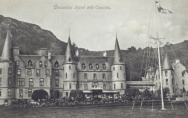 Trossachs Hotel with Coaches filled with tourists