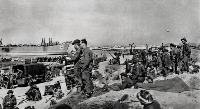 Framed Print : Normandy Beach Supplies Unloading Print Framed Print : Normandy Beach Supplies Unloading Print
