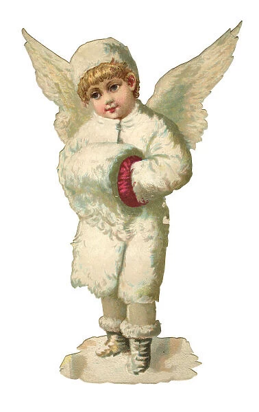 Victorian scrap, Snow Angel with a fur muff