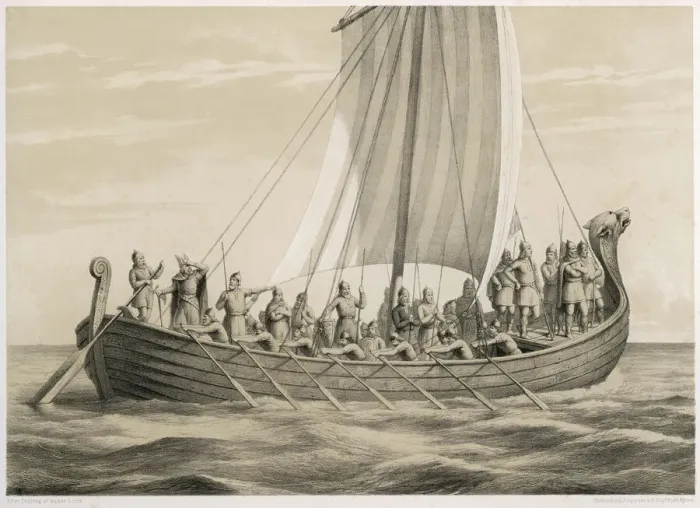 Framed Print : Viking Warriors in a Half-Decked Warship Print Framed Print : Viking Warriors in a Half-Decked Warship Print