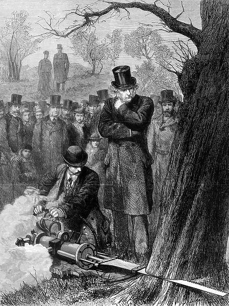W. E. Gladstone watching a steam-driven saw, Tulse Hill, 1878