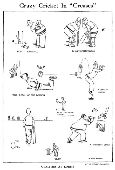 Framed Print : W. Heath Robinson Cartoon: Crazy Cricket in Creases at Lords - Print Framed Print : W. Heath Robinson Cartoon: Crazy Cricket in Creases at Lords - Print