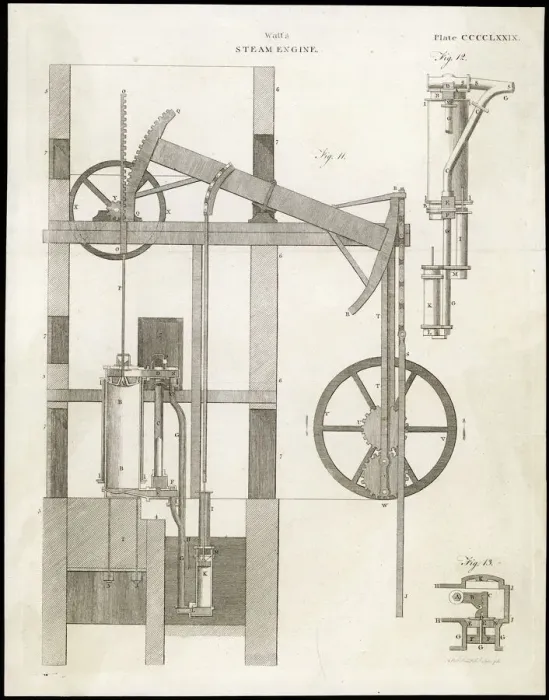 Framed Print : Watts Steam Engine Print circa 1765 Framed Print : Watts Steam Engine Print circa 1765