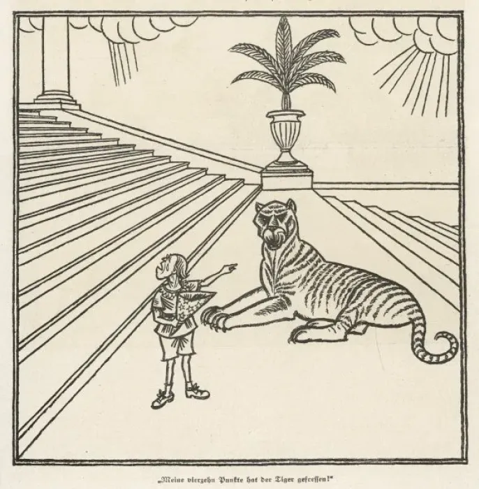 Framed Print : Print of Wilson's 14 Points with a Tiger Stealing the Plan