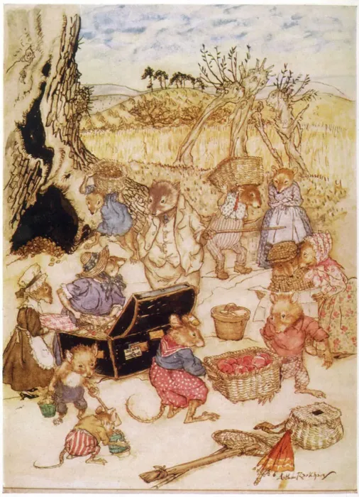 Framed Print : Print of Wind in Willows: Mice Join Picnic Framed Print : Print of Wind in Willows: Mice Join Picnic