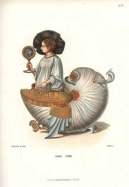 Winged nautilus shell with a womans figure