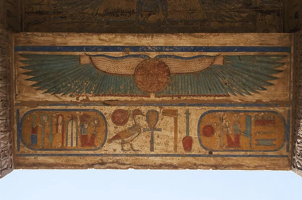 Winged sun with uraeus and royal cartridges of Ramesses III