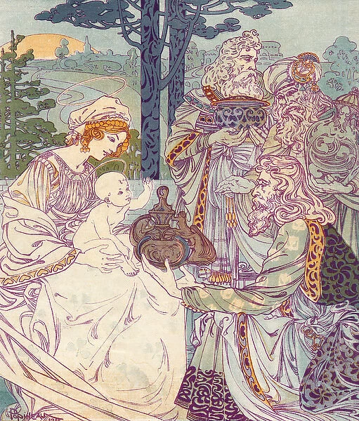 Three Wise Men visiting Mary and the Christ Child