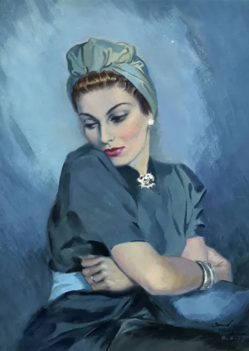 Framed Print : Woman in Blue Print c.1943 by David Wright Framed Print : Woman in Blue Print c.1943 by David Wright