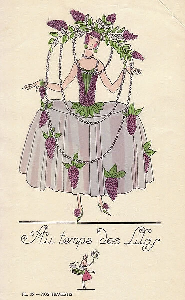 Woman in fancy dress costume as lilac flowers