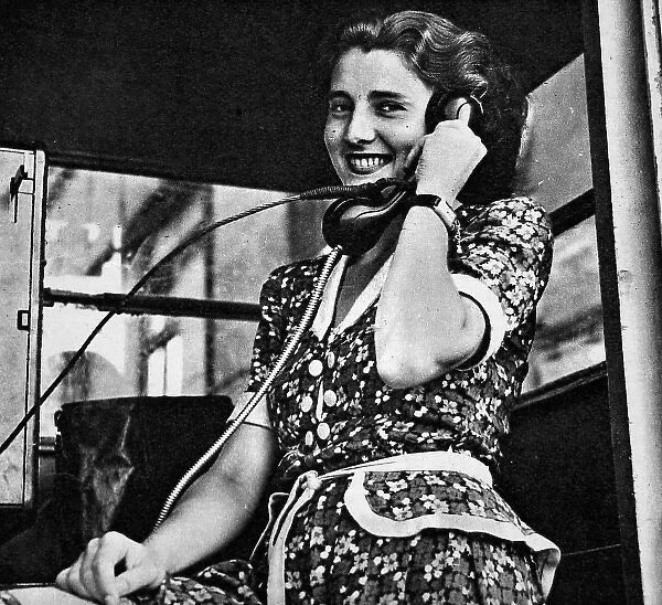 Woman making a telephone call, West Berlin, 1948