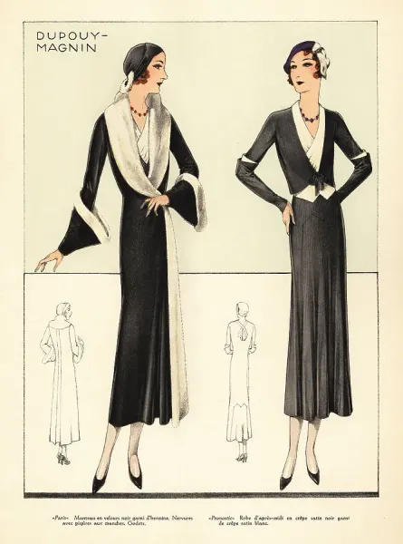 Women in Black Velvet Coat and Marcel Wave Bob, 1931 Art