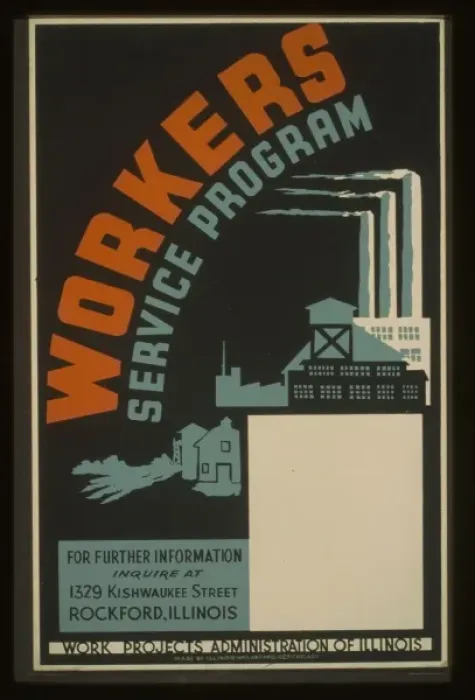 Framed Print : Print of Workers Service Program in Rockford, Illinois