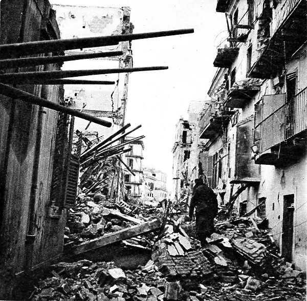 Wrecked Street in Anzio, Italy; Second World War, 1944