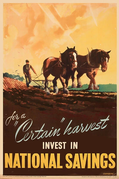 WW2 poster, For a Certain Harvest invest in National Savings. Date: circa 1945