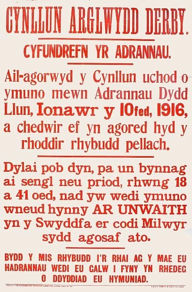 WWI Poster, Group System (Welsh version)