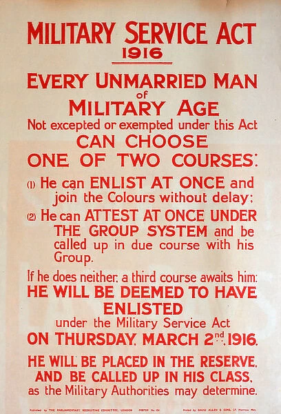WWI Poster, Military Service Act 1916