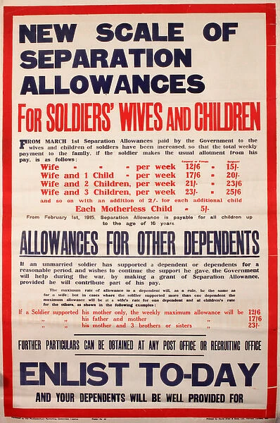 WWI Poster, New scale of separation allowances