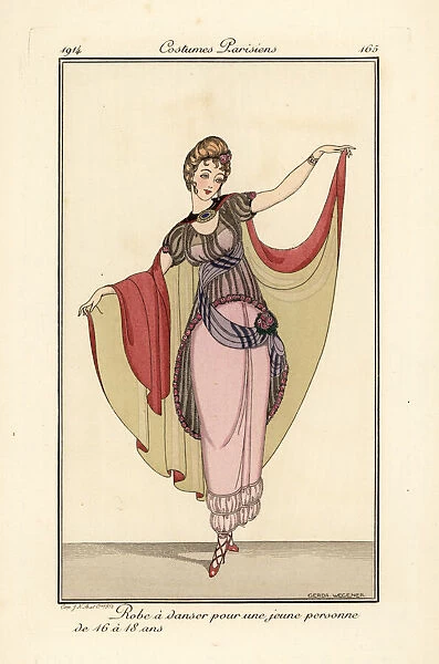 Young woman in dancing dress with cape