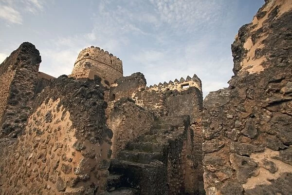 Omani Fortress - built at the beginning of the 16th century - Kilwa Kisiwani is an ancient port city on th east african coast - since then it was destroyed and rebuilt many times - Kilwa Kisiwani - Tanzania - Afrca