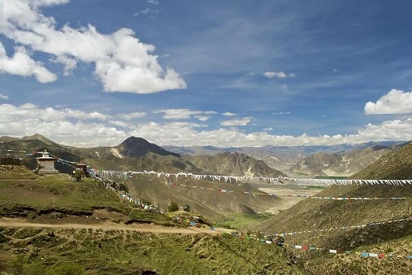 Tibetian Landscape with prayer flags - Tibet
