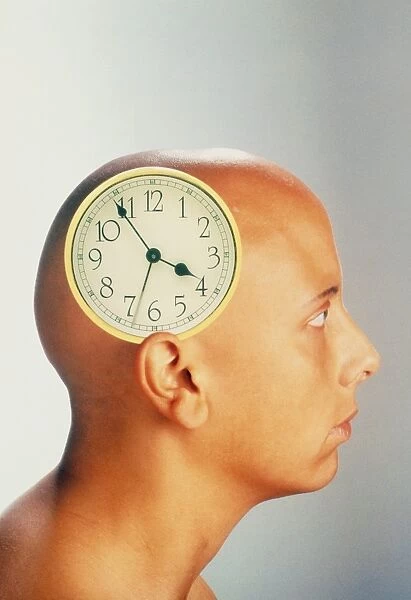 Abstract image of a clock on a womans head