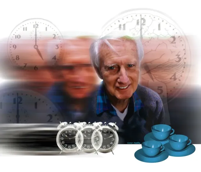Framed Print : Ageing Man with Clocks Print Framed Print : Ageing Man with Clocks Print