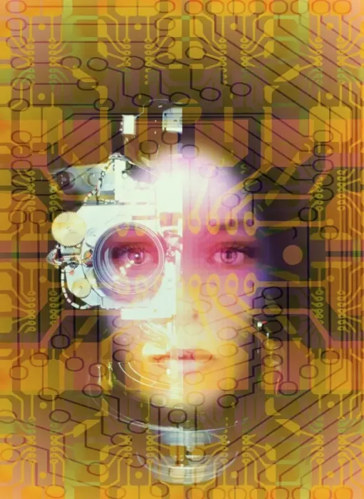 Framed Print : Artificial Intelligence Print: Woman's Face on Circuit Board Framed Print : Artificial Intelligence Print: Woman's Face on Circuit Board