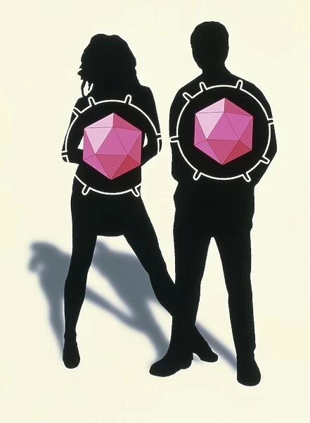 Artwork of a man and woman with AIDS viruses