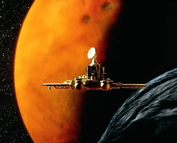 Artwork of Phobos spacecraft nearing Phobos