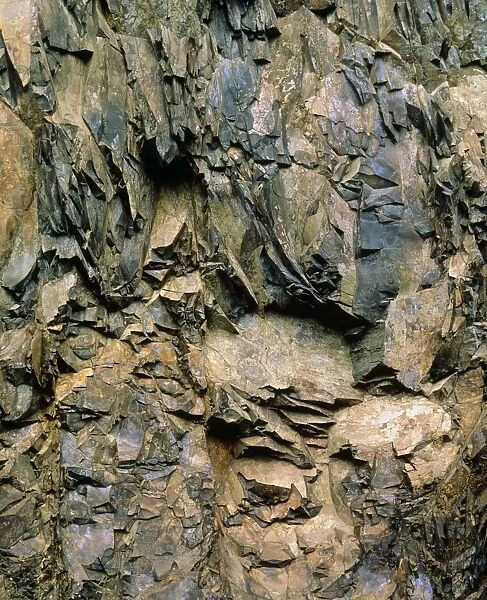 Basalt formation shattered by uplift from fault